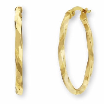 14ct Yellow Gold Twisted Square Hoop Earrings