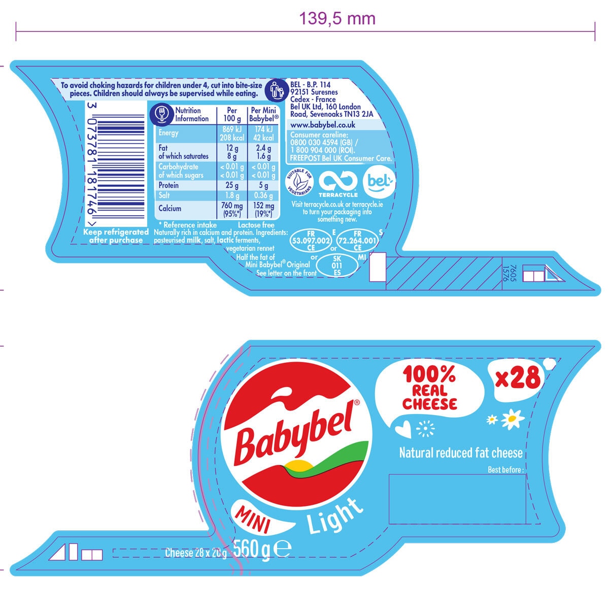 Mini babybel light cheese in a net bag