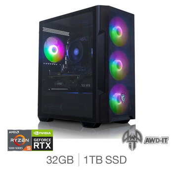AWD-IT Defiant 4, AMD Ryzen 5, 32GB RAM, 1TB SSD, NVIDIA GeForce RTX 4070, Gaming Desktop PC