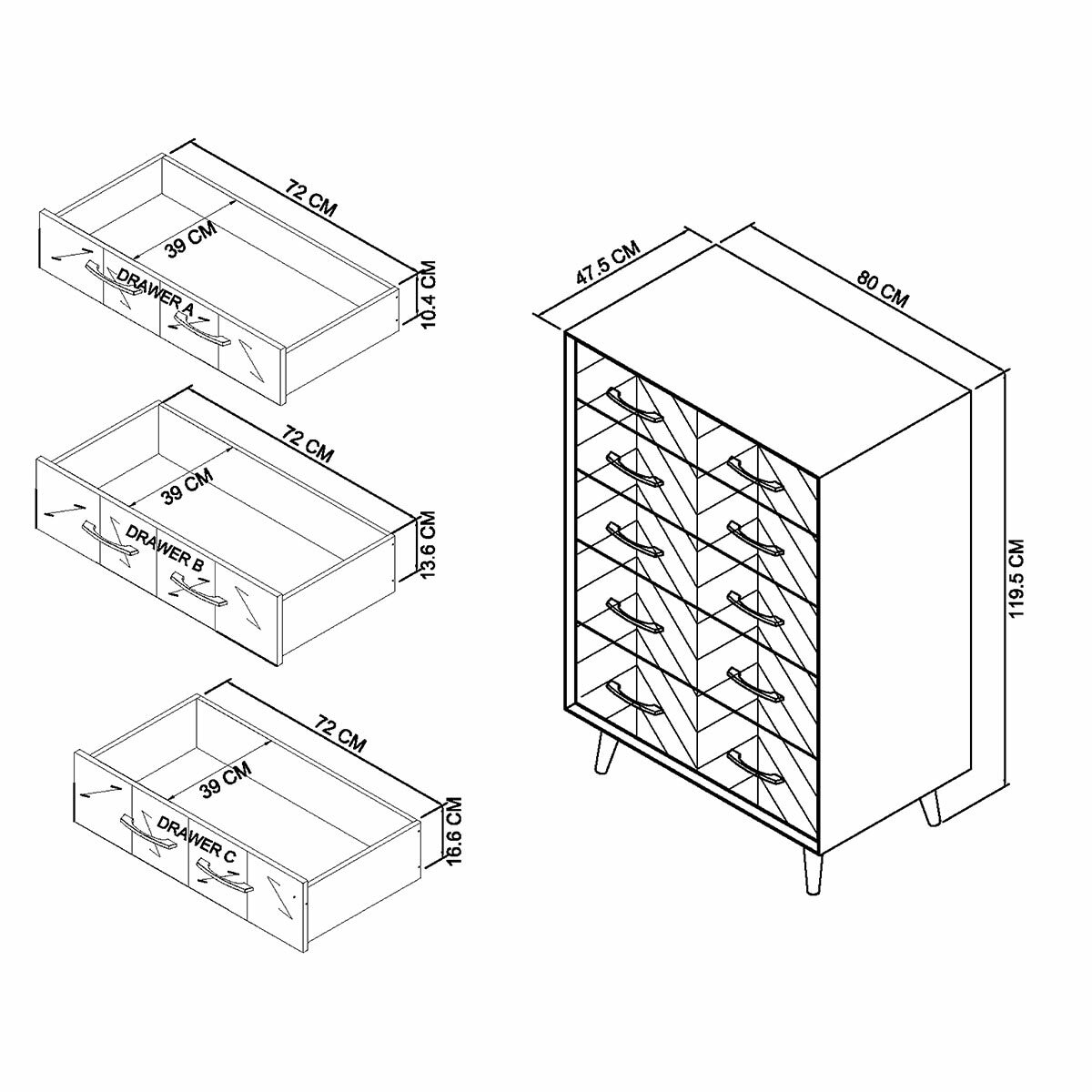 Bentley Designs Sienna Fumed Oak & Peppercorn 5 Drawer Chest of Drawers