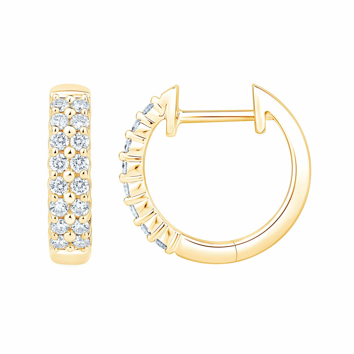 0.30ctw Round Brilliant Cut Diamond Double Row Hoop Earrings, 14ct Yellow Gold 0.30ctw Round Brilliant Cut Diamond Double Row Hoop Earrings, 14ct Yellow Gold