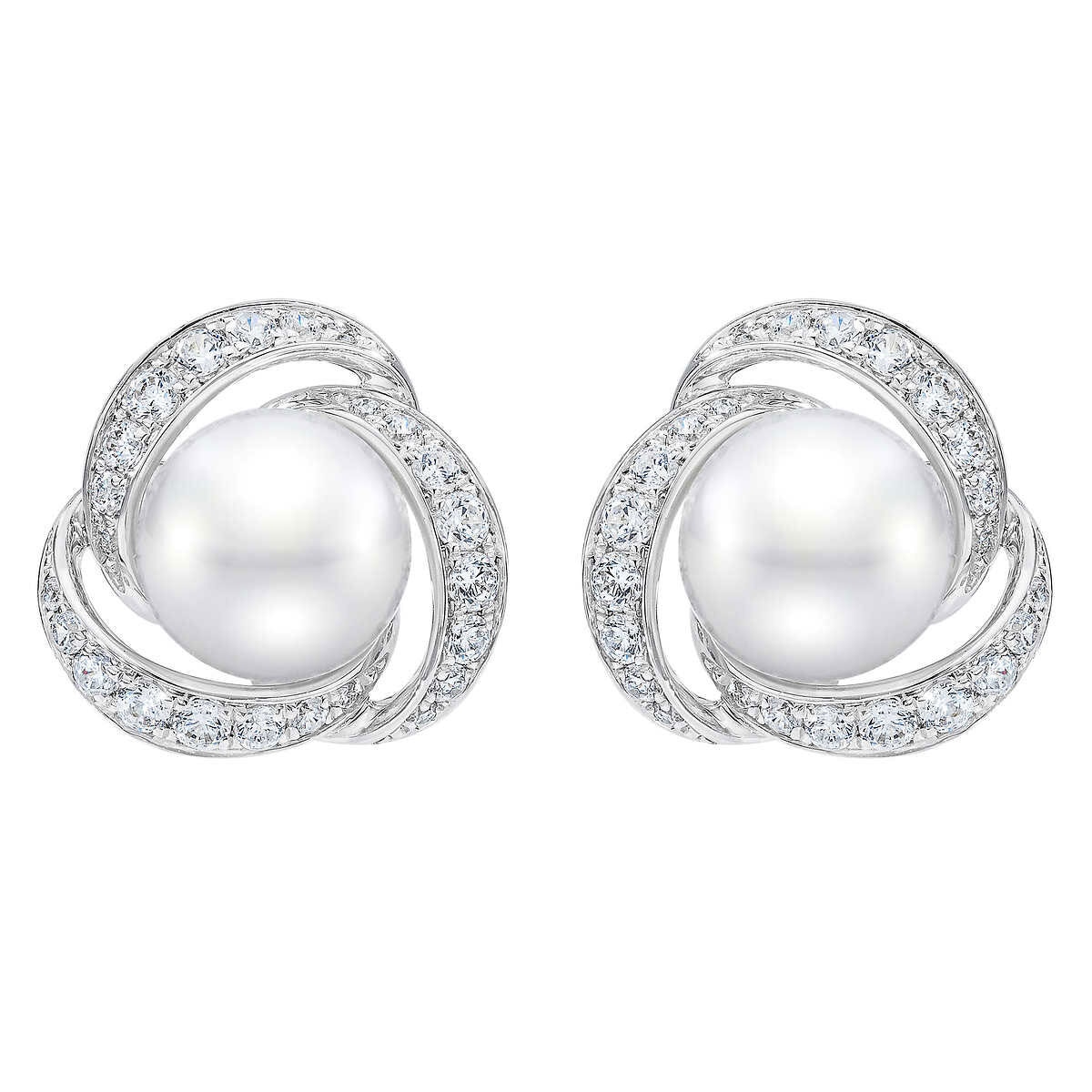 7.5-8mm Cultured Freshwater White Pearl & 0.50ctw Diamond Earrings, 14ct White Gold