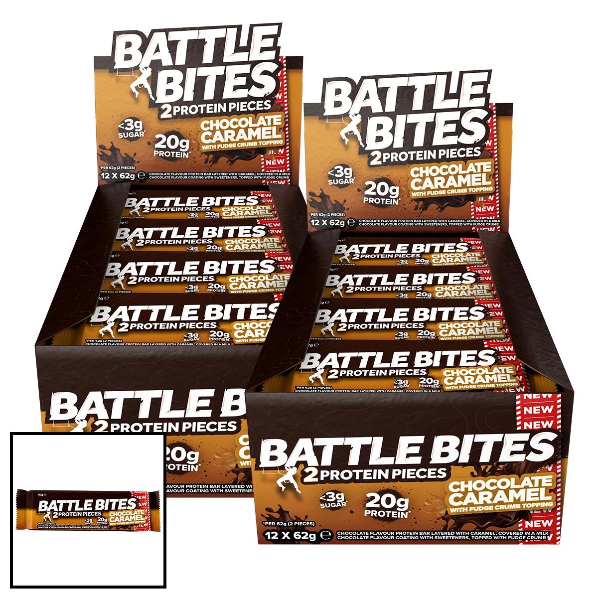Battle Bites Chocolate Caramel Protein Pieces, 24 x 62g