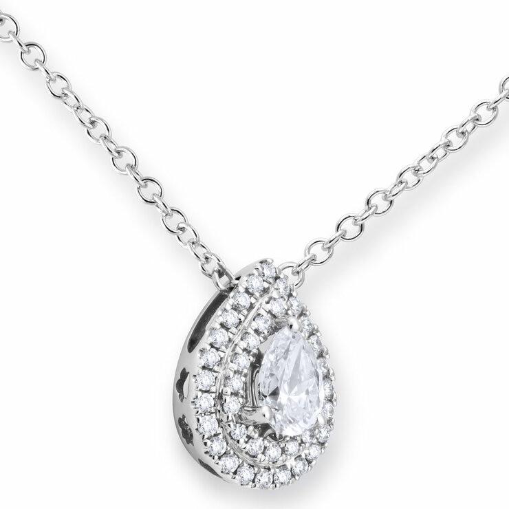 0.58ctw Pear & Round Brilliant Cut Diamond Pendant , 18ct White Gold