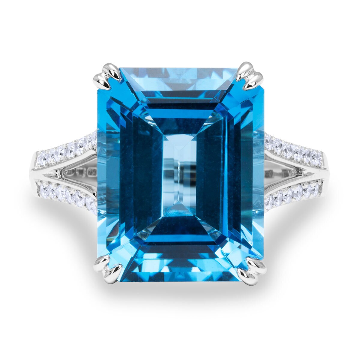 Emerald Cut Blue Topaz 0.30ctw Diamond Ring 18ct White