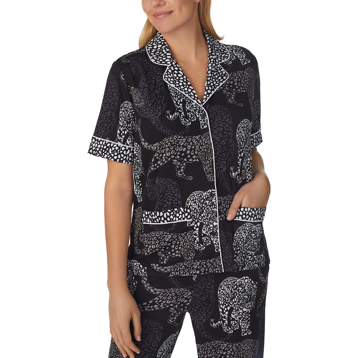 DKNY Notch Collar 3 Piece PJ Set in Black - Extra Large