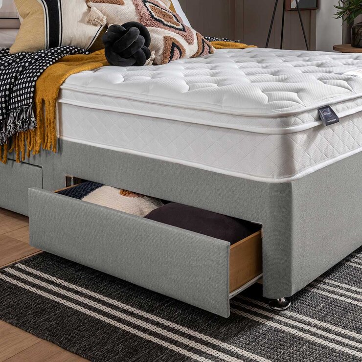 Silentnight Miracoil Memory Cushion Top Mattress & Divan in Grey, Single