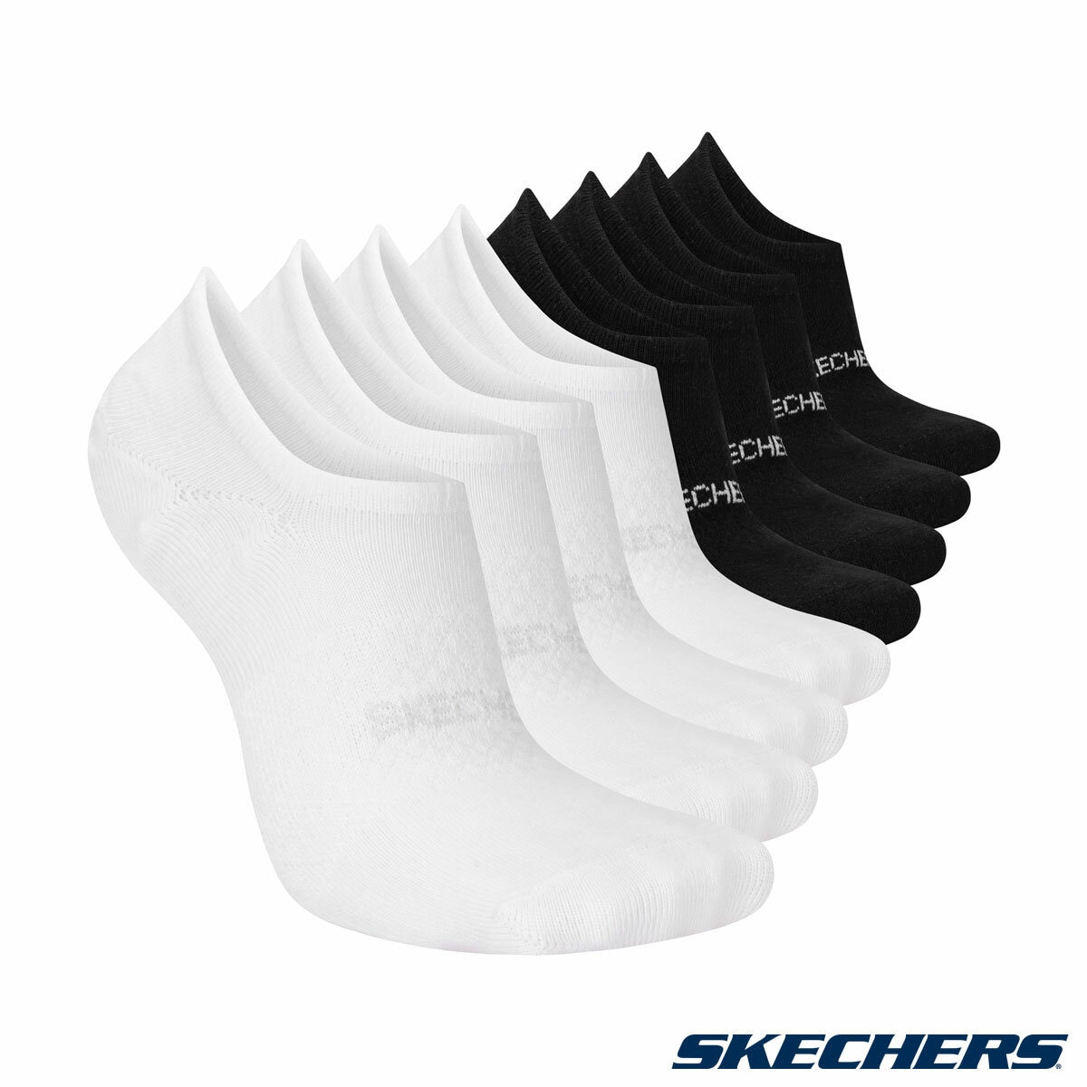 Skechers Ladies No Show Sock 8 Pack in Black/White