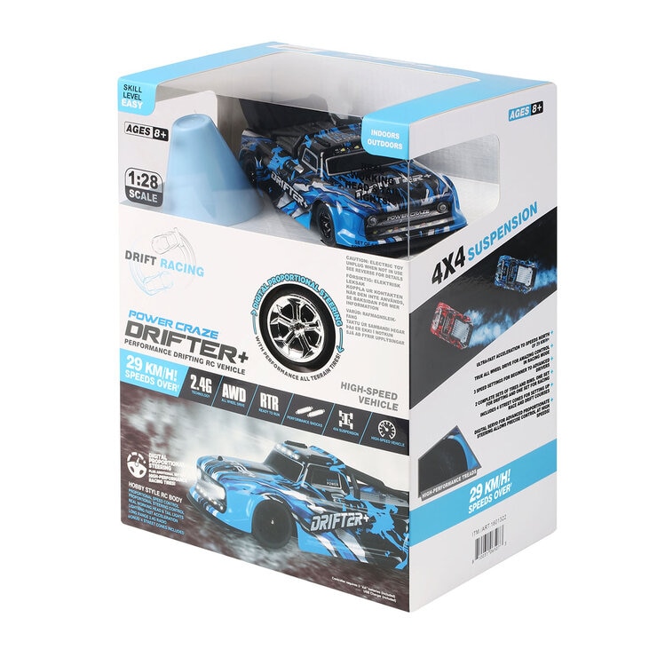 Power Craze Drifter+ 1:28 Scale Performance Drifting Racer Vehicle in Blue (8+ Years)