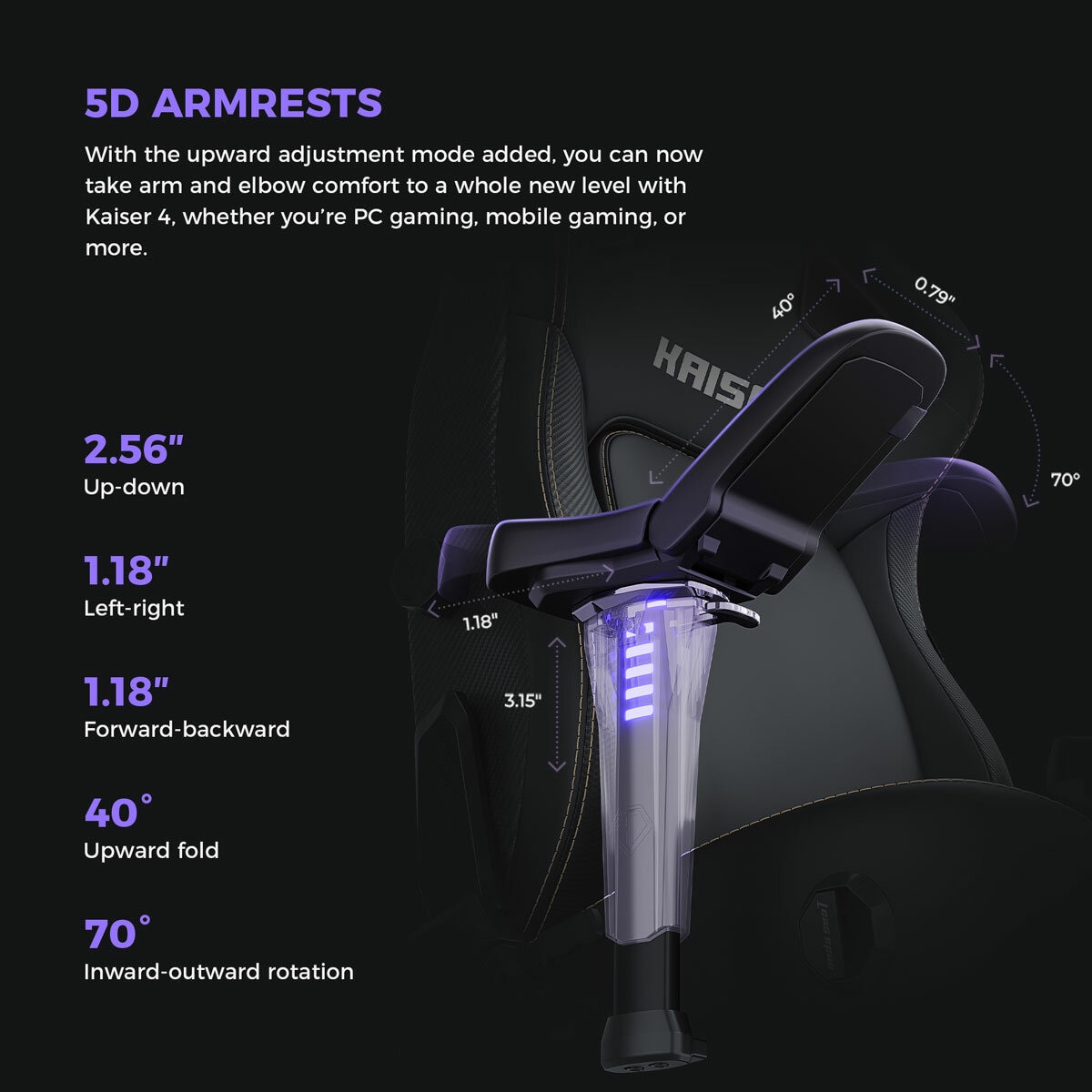 Andaseat Kaiser 4 Chair, Black - 5D Armrest