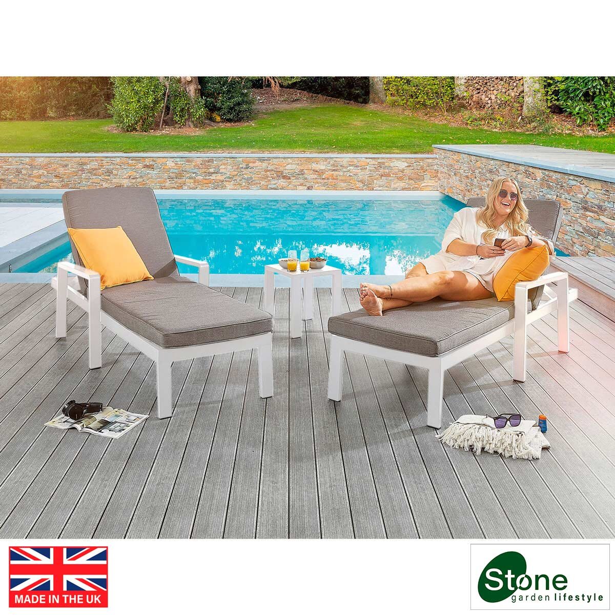 Stone Garden 3 Piece Lounger Set in White