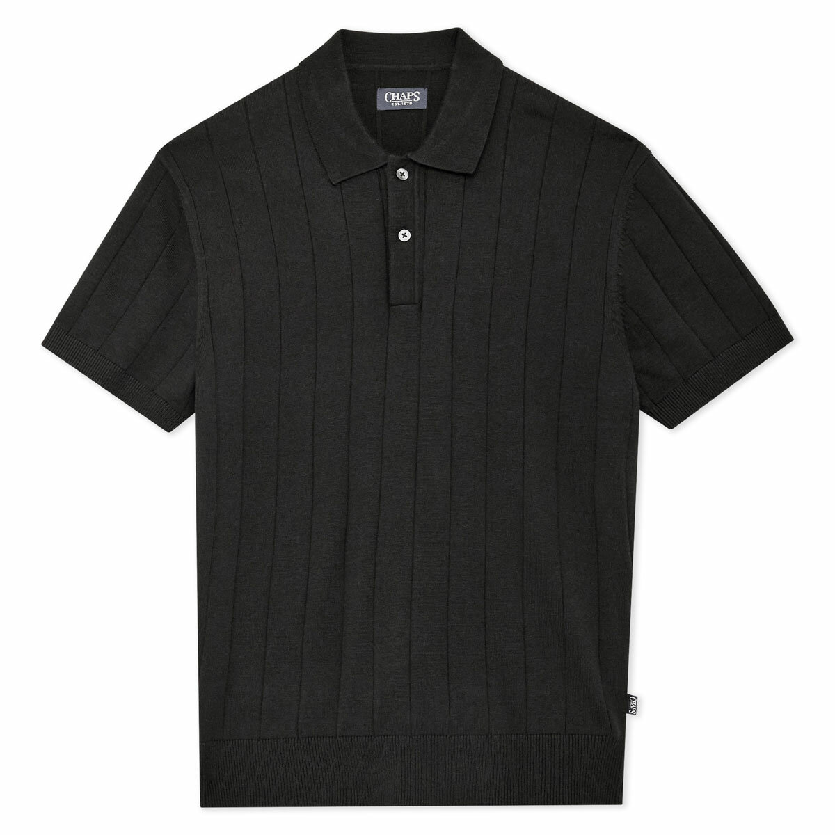 Chaps Men's Ribbed Knit Polo in Black Chaps Men's Ribbed Knit Polo in Black