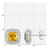 Cushion Cut Citrine & 0.23ctw Diamond Stud Earring, 14ct Whit Gold