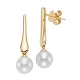 8-8.5mm Cultured Freshwater White Pearl Drop Earrings, 14ct Yellow Gold