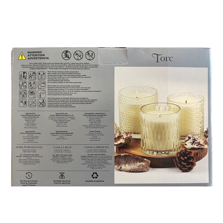 Torc Fragranced Textured Clear Glass Candles, 3 Pack Costco UK