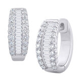 Baguette and Round Brilliant 0.60 ctw VS2 Clarity, I Color Diamond 14kt White Gold Hoop Earrings