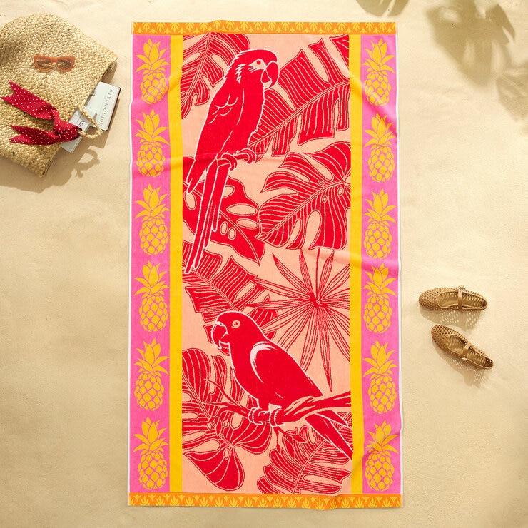 Oversized 100% Cotton Pink Parrot Beach Towel Oversized 100% Cotton Pink Parrot Beach Towel