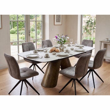 Albania Ceramic Extending Dining Table + 6 Grey Chairs, Seats 6-8 Albania Ceramic Extending Dining Table + 6 Grey Chairs, Seats 6-8