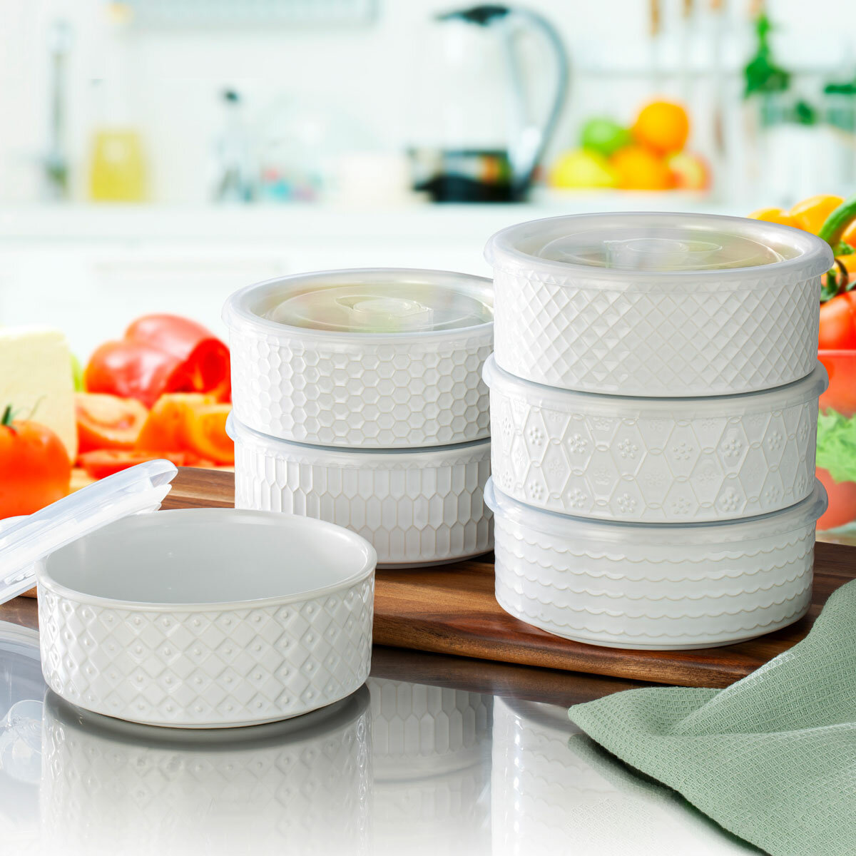 Signature Stoneware Bowls with Lids in 2 Colours, 6 Pack