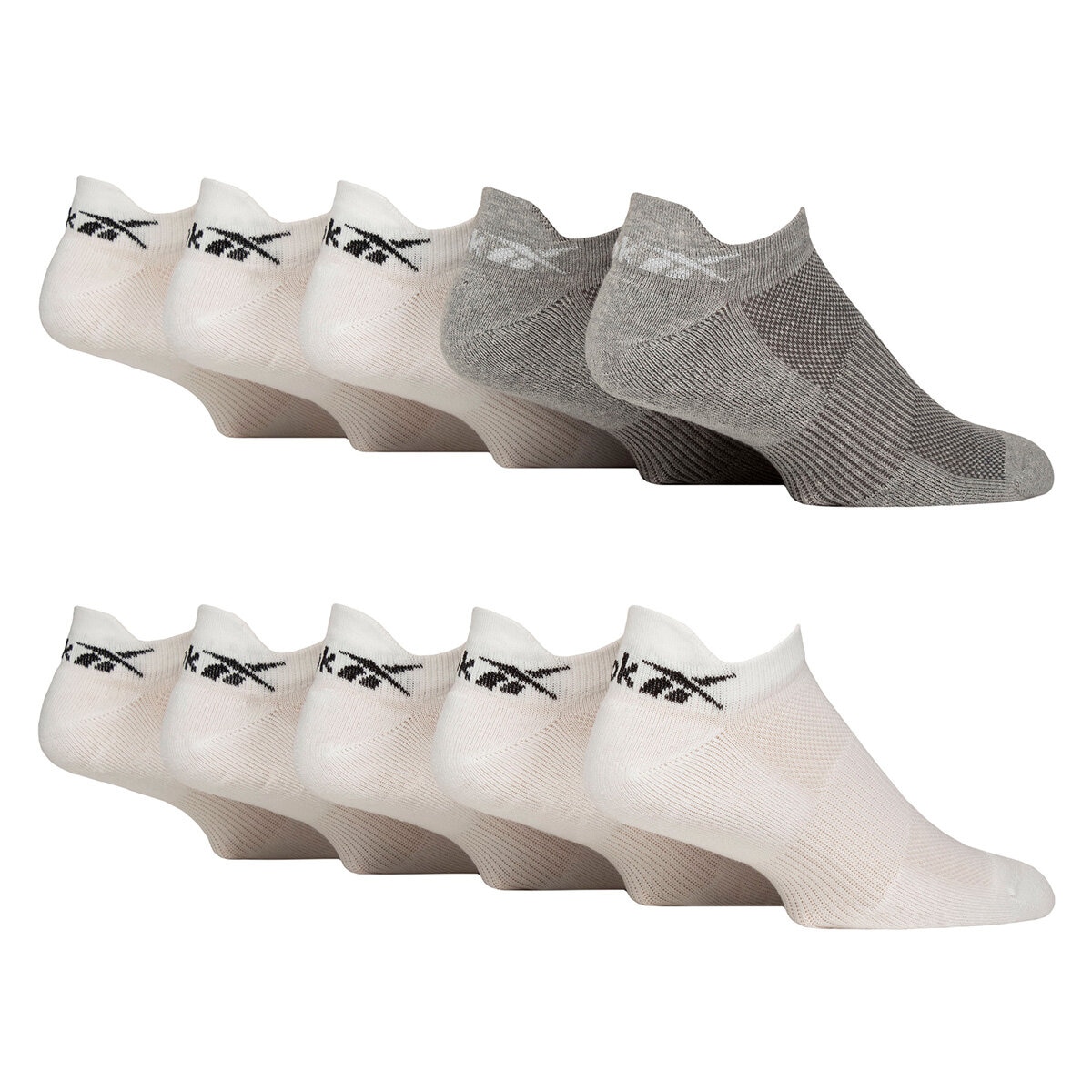 Reebok Men's Trainer Sock 10 Pack in White/Grey