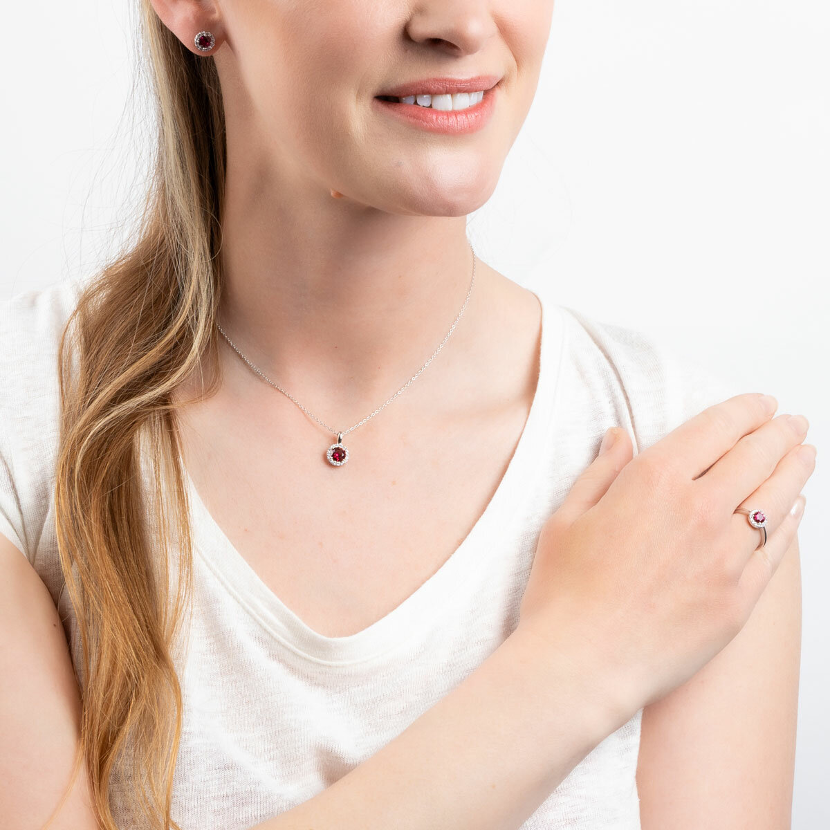 Diamonfire Round Red Zirconia PavePendant