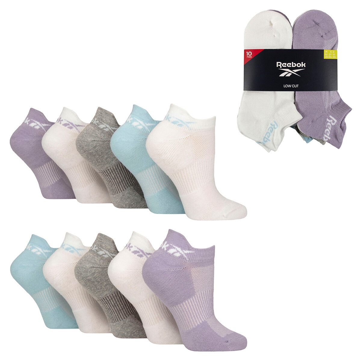 Reebok Ladies Low Cut Sock 10 Pack in Multicolour