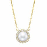 8-9mm Cultured Freshwater White Button Pearl & 0.16ctw Diamond Halo Pendant, 14ct Yellow Gold 8-9mm Cultured Freshwater White Button Pearl & 0.16ctw Diamond Halo Pendant, 14ct Yellow Gold