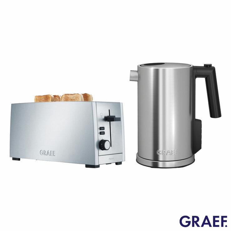 Graef 1.2L Kettle & 4 Slice Toaster Bundle in Silver Graef 1.2L Kettle & 4 Slice Toaster Bundle in Silver