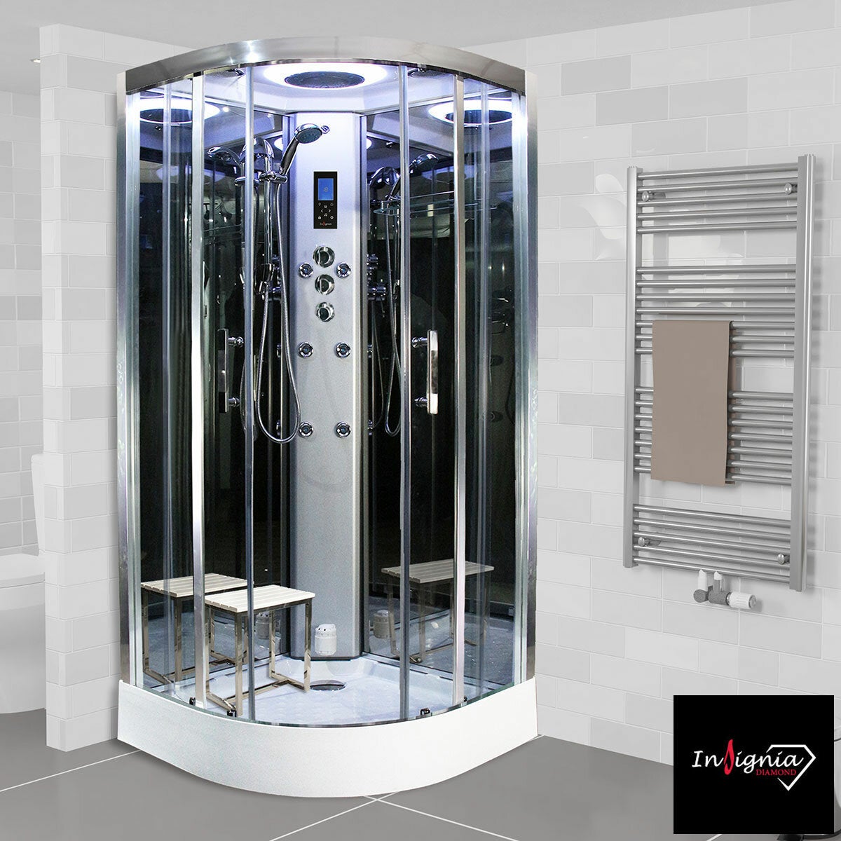 Insignia Diamond 1000mm Quadrant Steam Shower with Chrome Frame Insignia Diamond 1000mm Quadrant Steam Shower with Chrome Frame