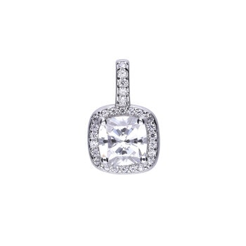 DiamonFire Sterling Silver Square Pave Set Cubic Zirconia Pendant