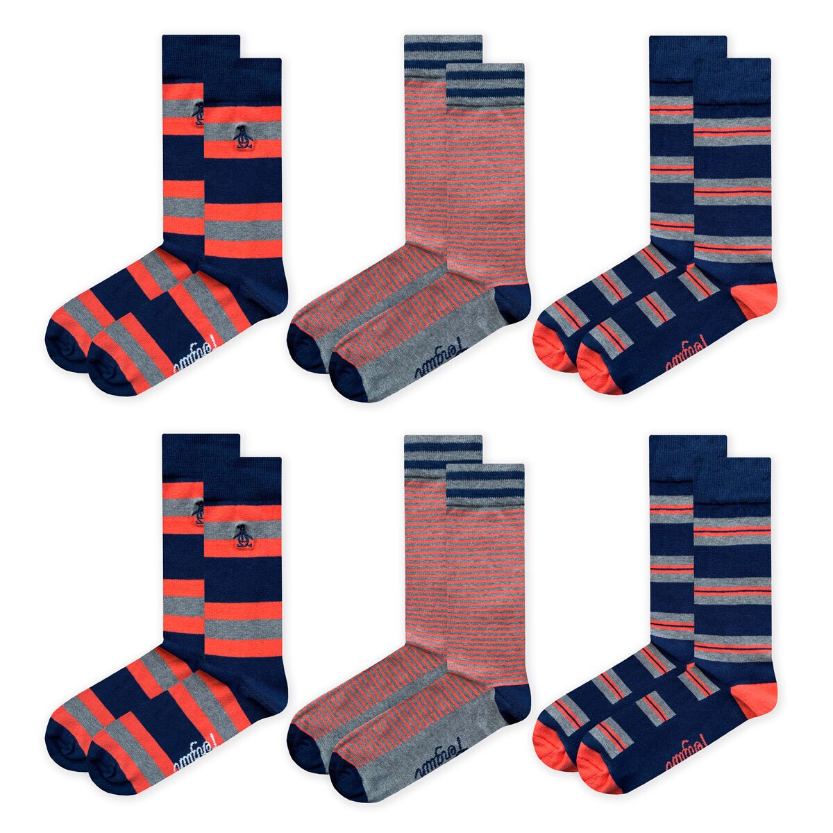 Original Penguin Men's Striped Socks, 6 Pack in Navy, Cor...