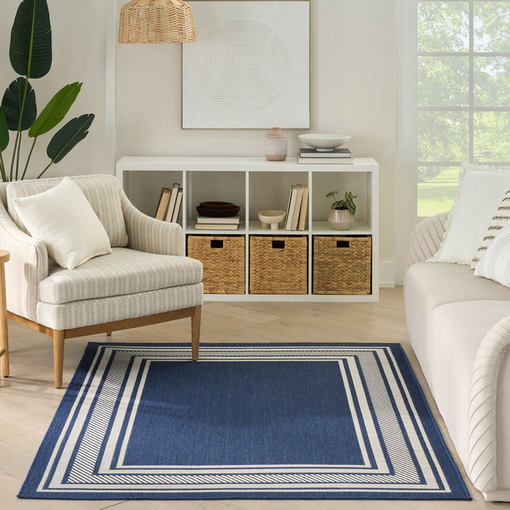 Nourison Horizon Border Navy Indoor Outdoor Rug, in 2 Sizes