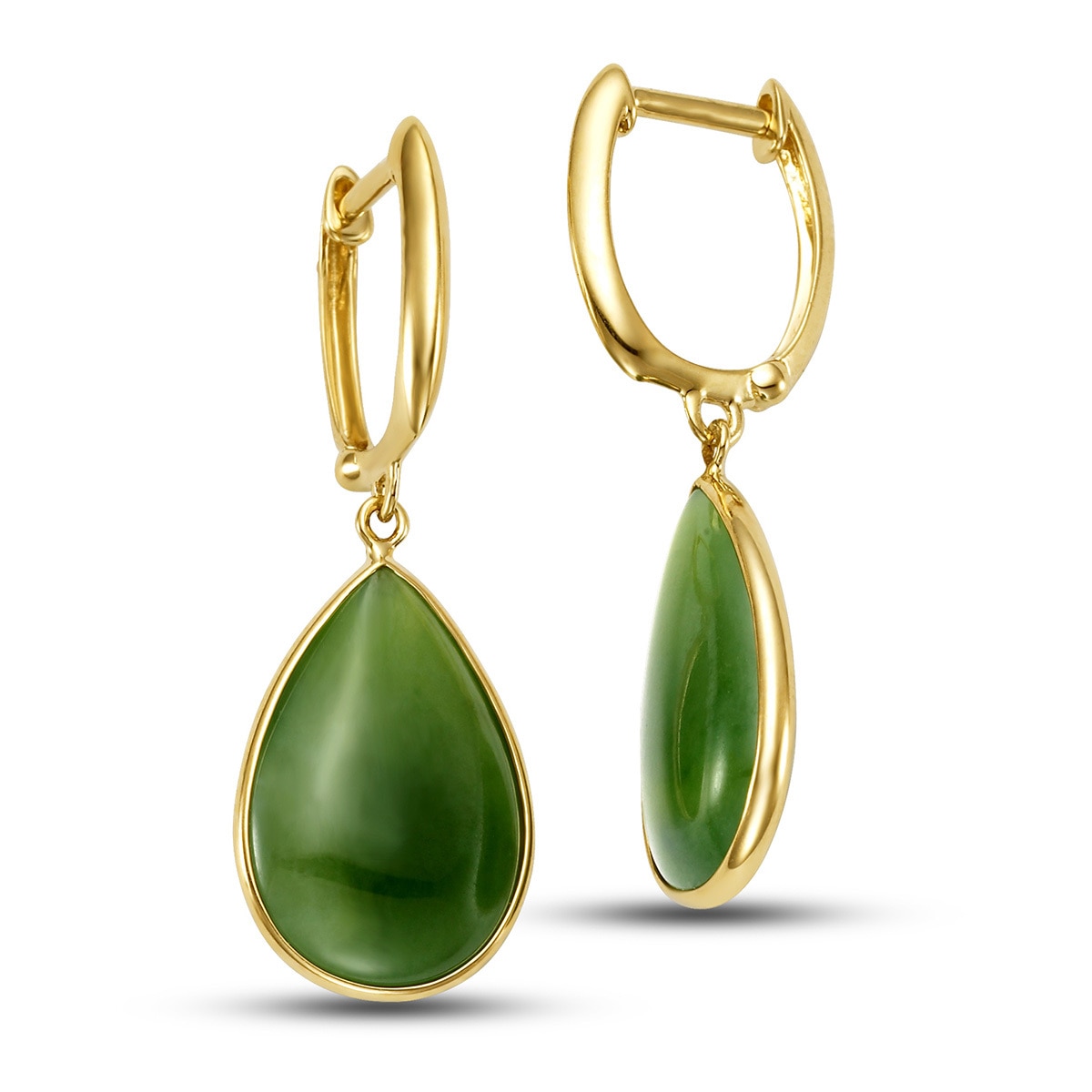 Green Jade Earrings, 14ct Yellow Gold