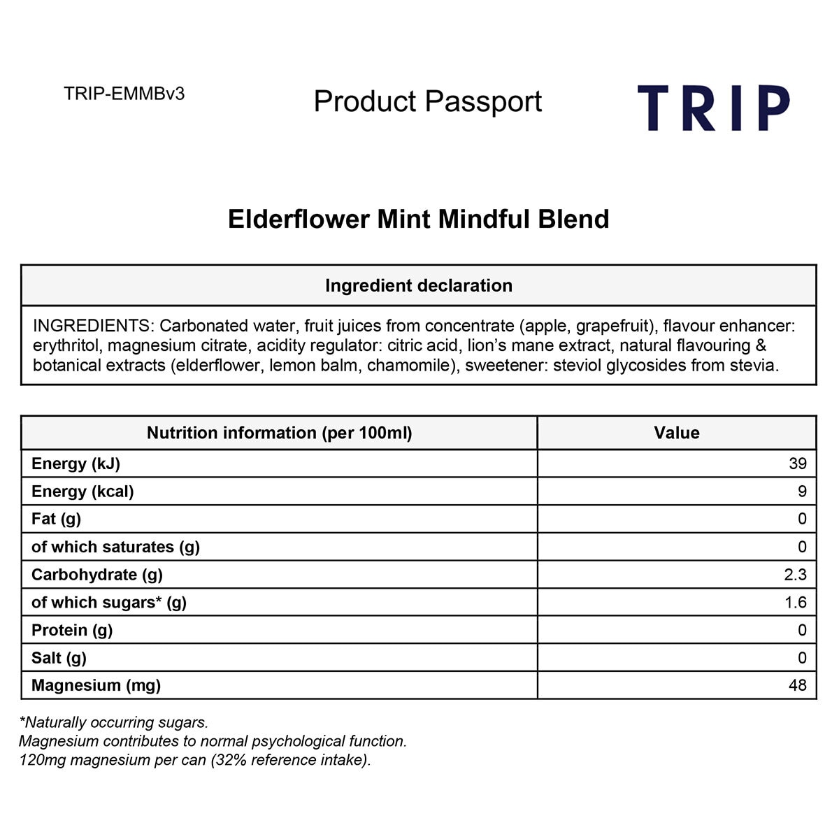 Elderflower Mint Nutritional Information Elderflower Mint Nutritional Information