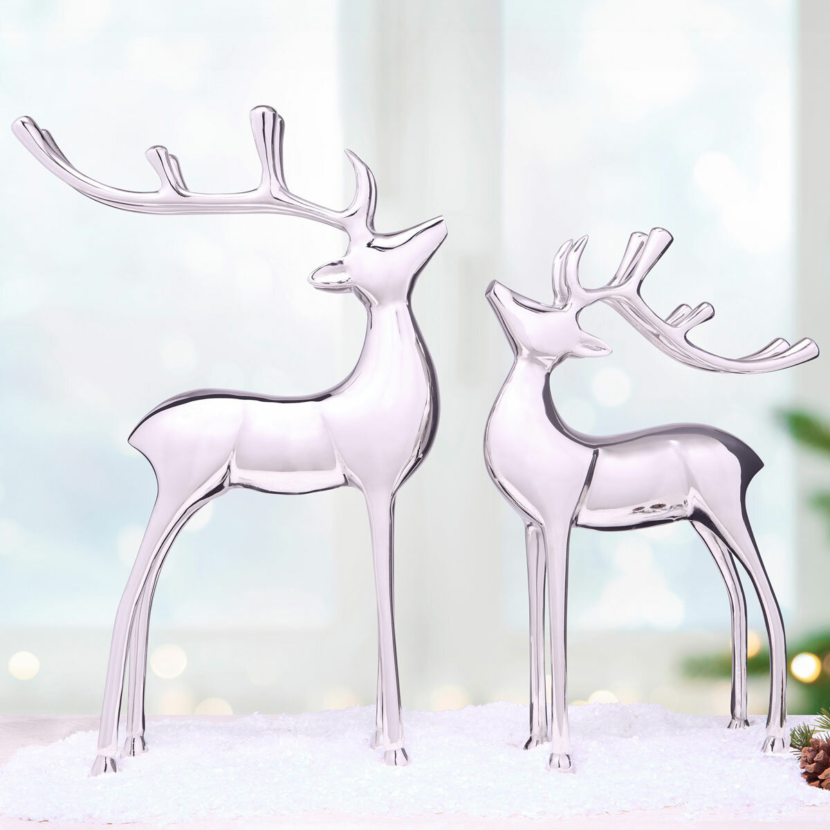 Aluminum Reindeer Assortment- Set Of 2- Silver Aluminum Reindeer Assortment- Set Of 2- Silver