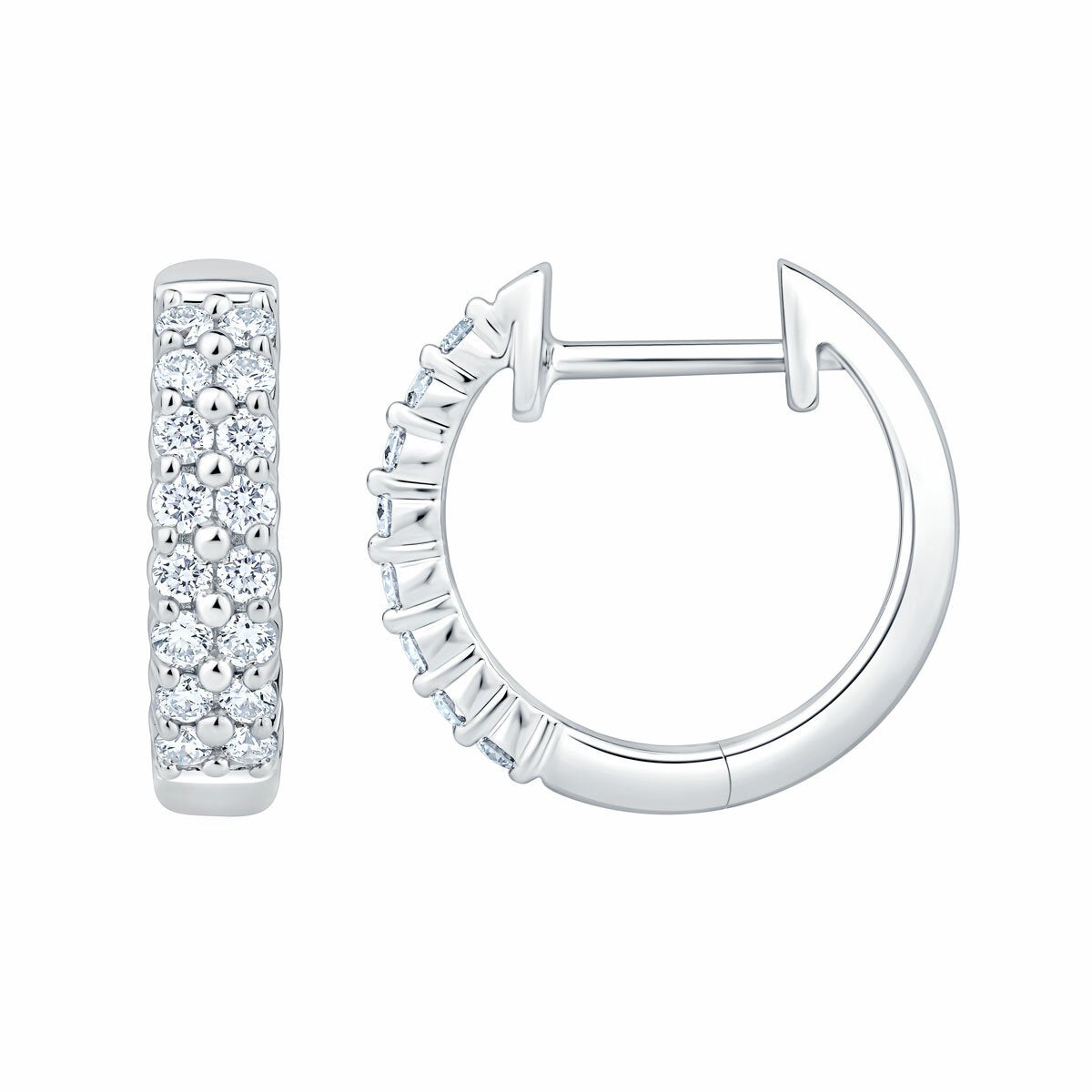 0.30ctw Round Brilliant Cut Diamond Double Row Hoop Earrings, 14ct White Gold 0.30ctw Round Brilliant Cut Diamond Double Row Hoop Earrings, 14ct White Gold
