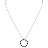 Round Cut Blue Sapphire & 0.66ctw Diamond Circle Pendant, 14ct White Gold