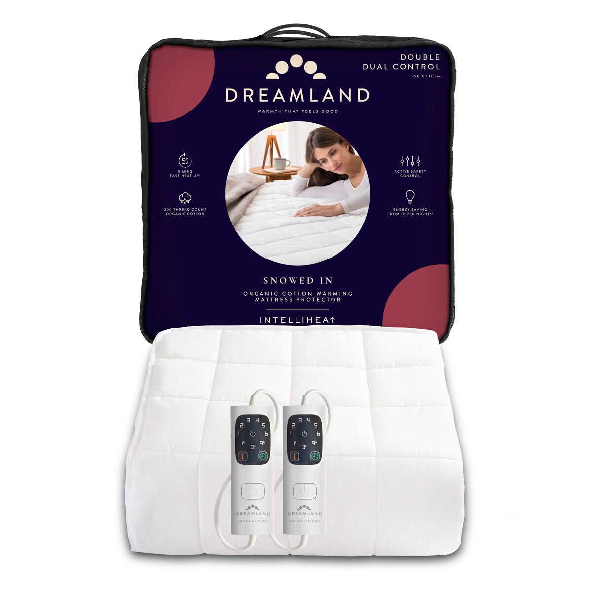Dreamland Snowed In, Organic Cotton, Dual Zone Heated Mat...