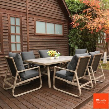 Tilham 7 Piece Cushioned Sling Dining Patio Set + Cover