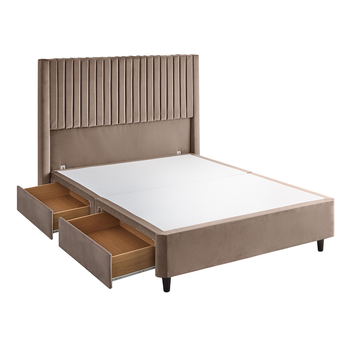 Silentnight Velvet 4 Drawer Divan Base with Slumber Headboard in Mink & 3 Sizes