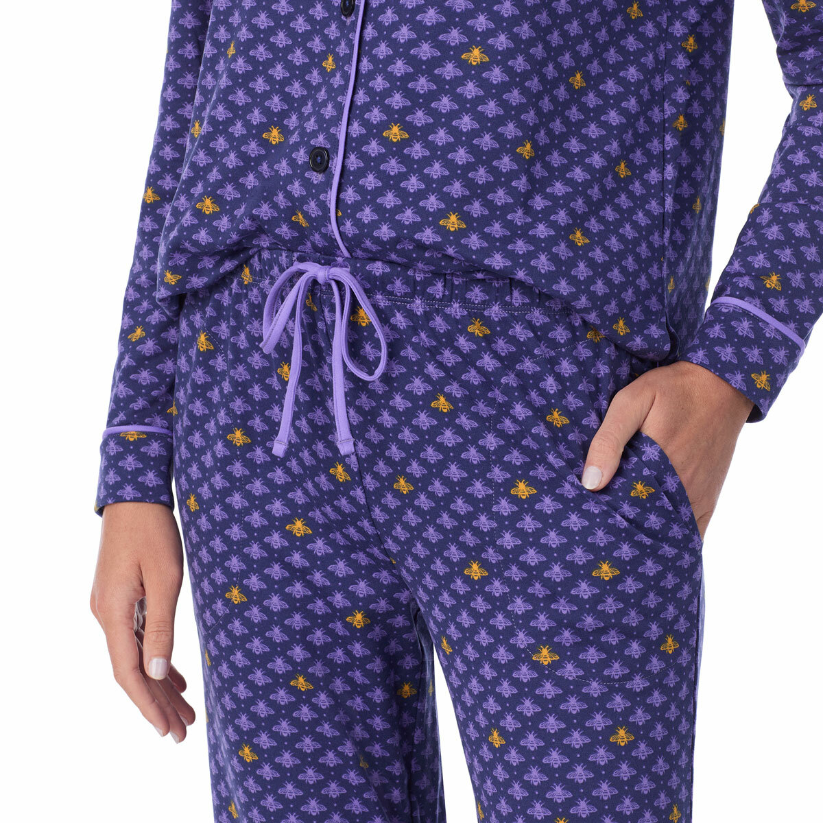 Room Service Ladies Notch Collar PJ Set in Geo Bee