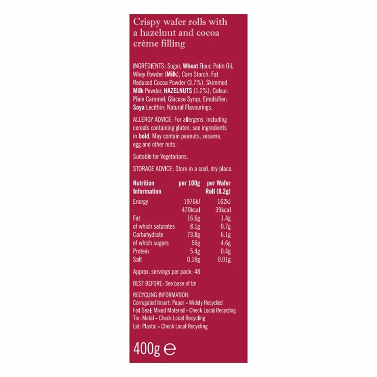 Chloe's Hazelnut & Cocoa Wafer Rolls, 2 x 400g