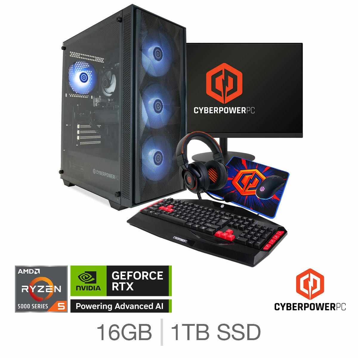 CyberPower, AMD Ryzen 5, 16GB RAM, 1TB SSD, NVIDIA GeForce RTX 5060, Gaming Desktop Bundle CyberPower, AMD Ryzen 5, 16GB RAM, 1TB SSD, NVIDIA GeForce RTX 5060, Gaming Desktop Bundle