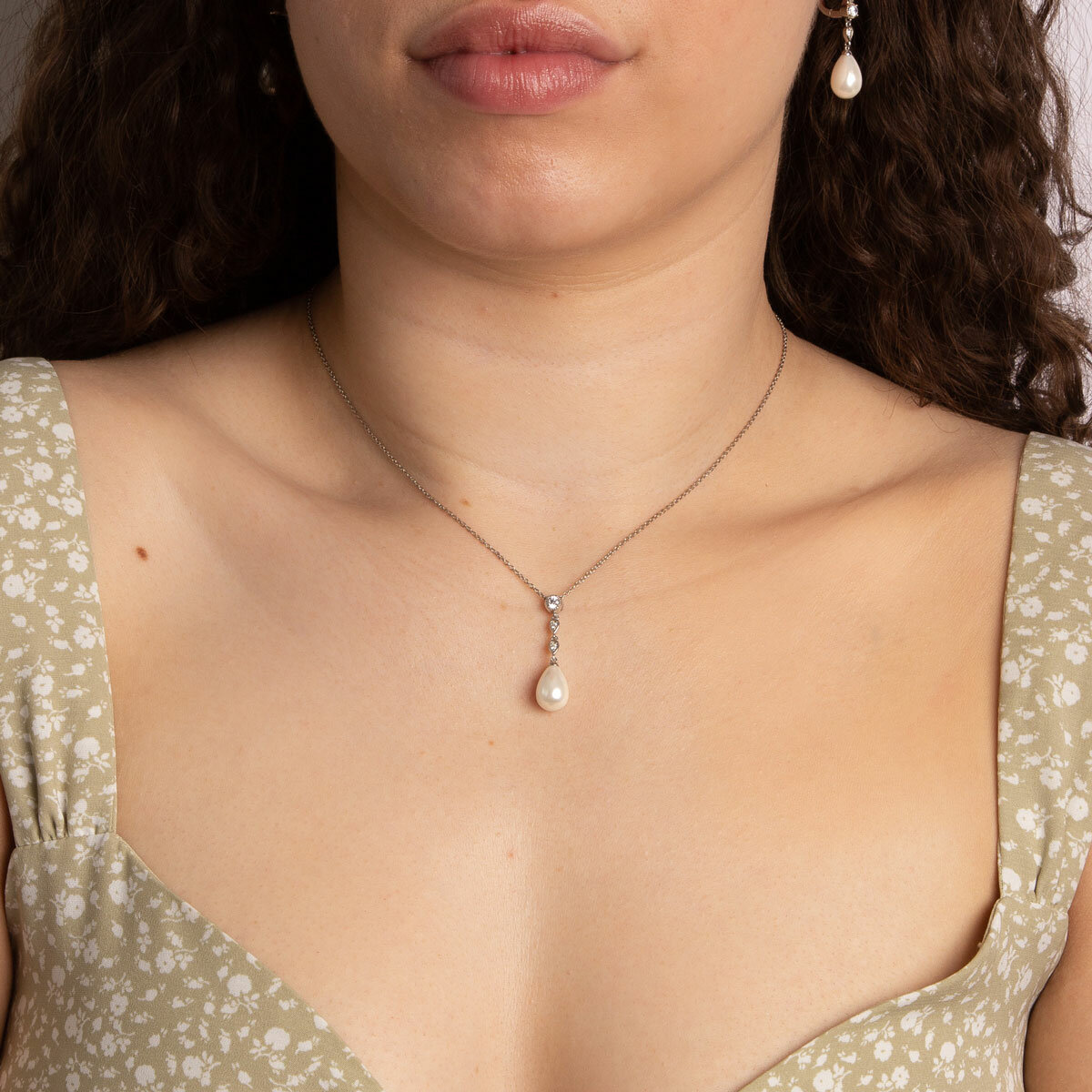 Diamonfire Shell Pearl Drop Necklace