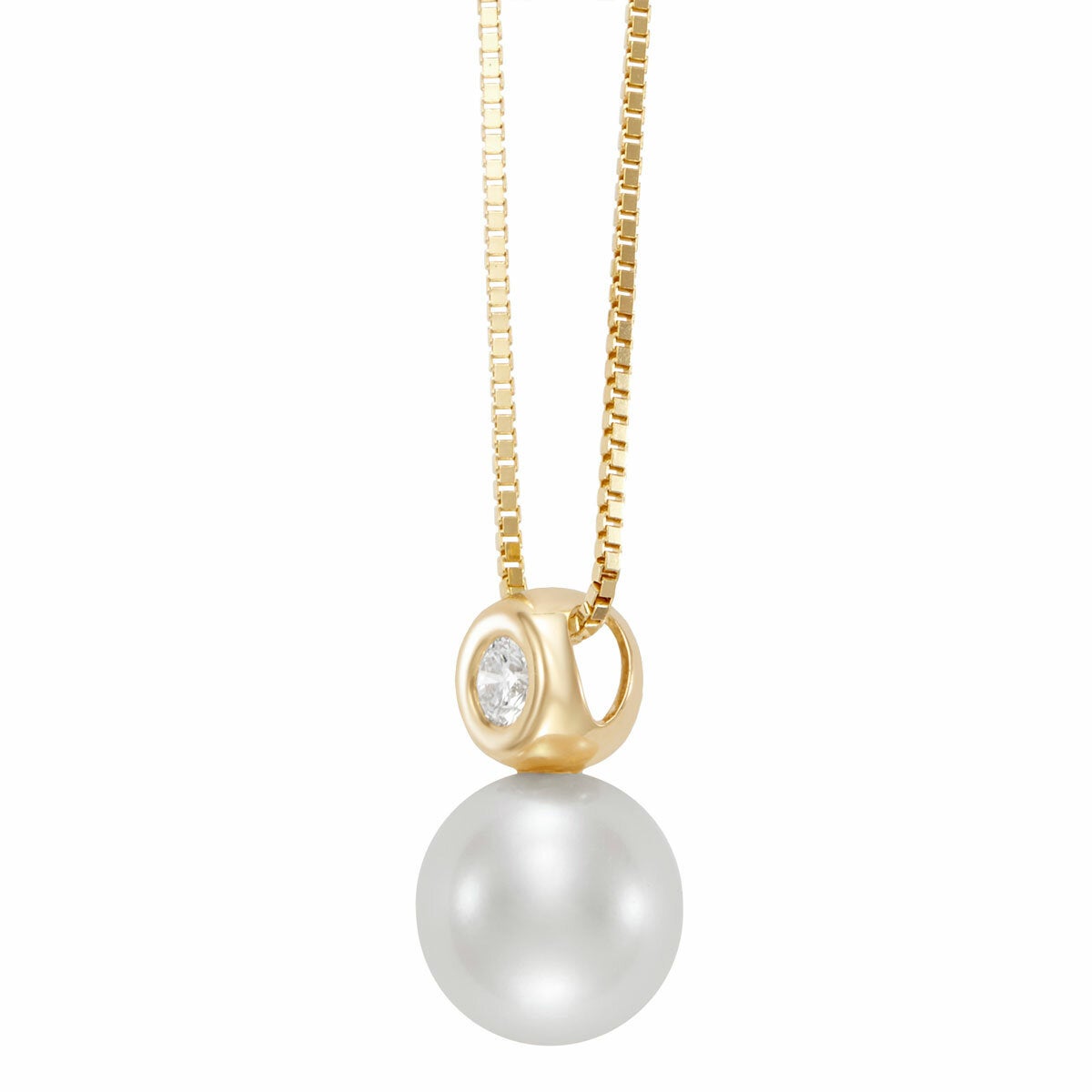 8-8.5mm Freshwater White Pearl & 0.07ct Diamond Pendant, 14ct Yellow Gold 8-8.5mm Freshwater White Pearl & 0.07ct Diamond Pendant, 14ct Yellow Gold