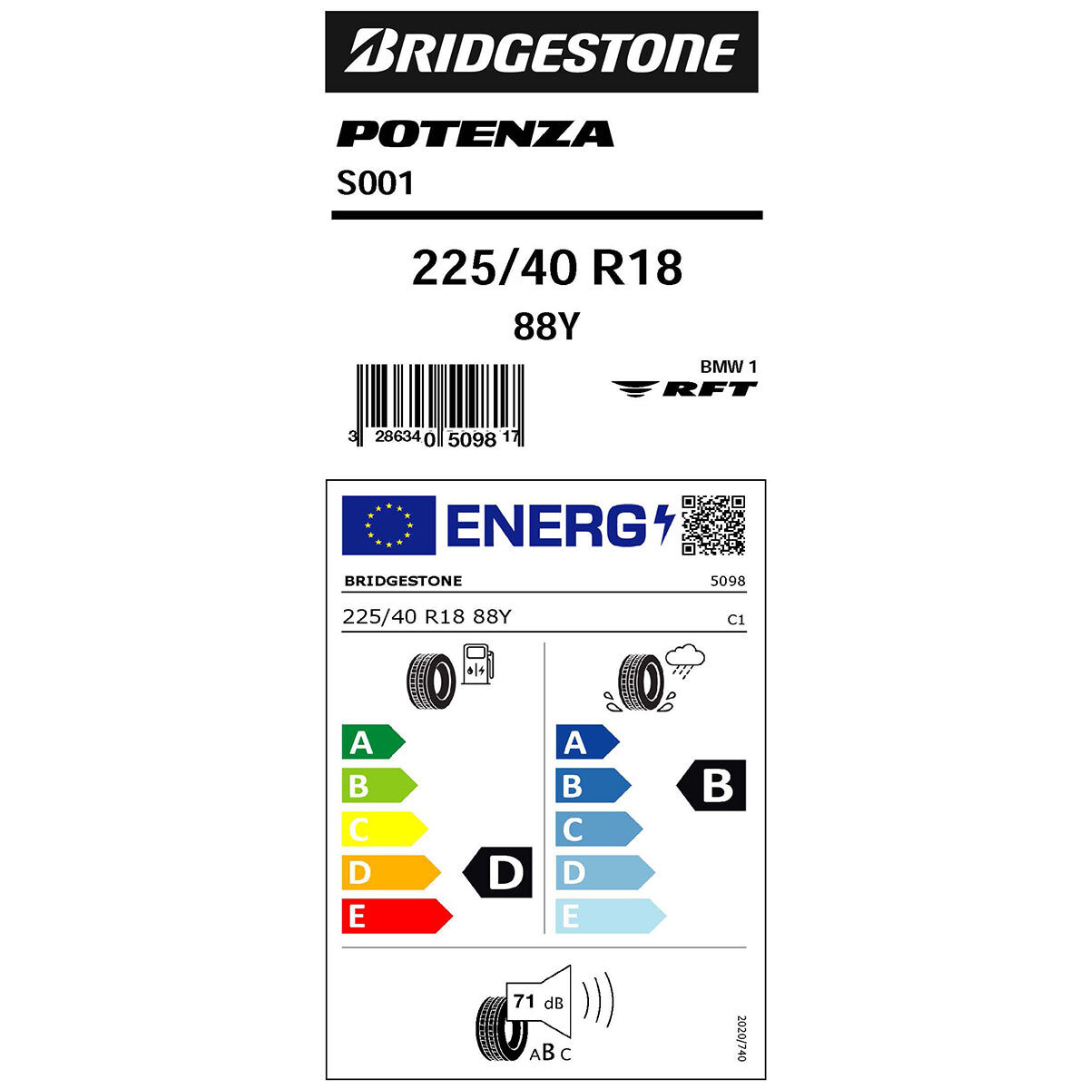 Bridgestone 225/40 R18 (88)Y POTENZA S001 RFT BMW * | Co...