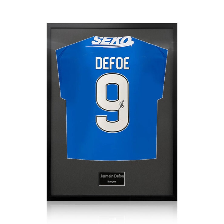 Jermain Defoe Signed Framed Rangers Football Shirt in 2 Options: White or Black Mount Jermain Defoe Signed Framed Rangers Football Shirt in 2 Options: White or Black Mount