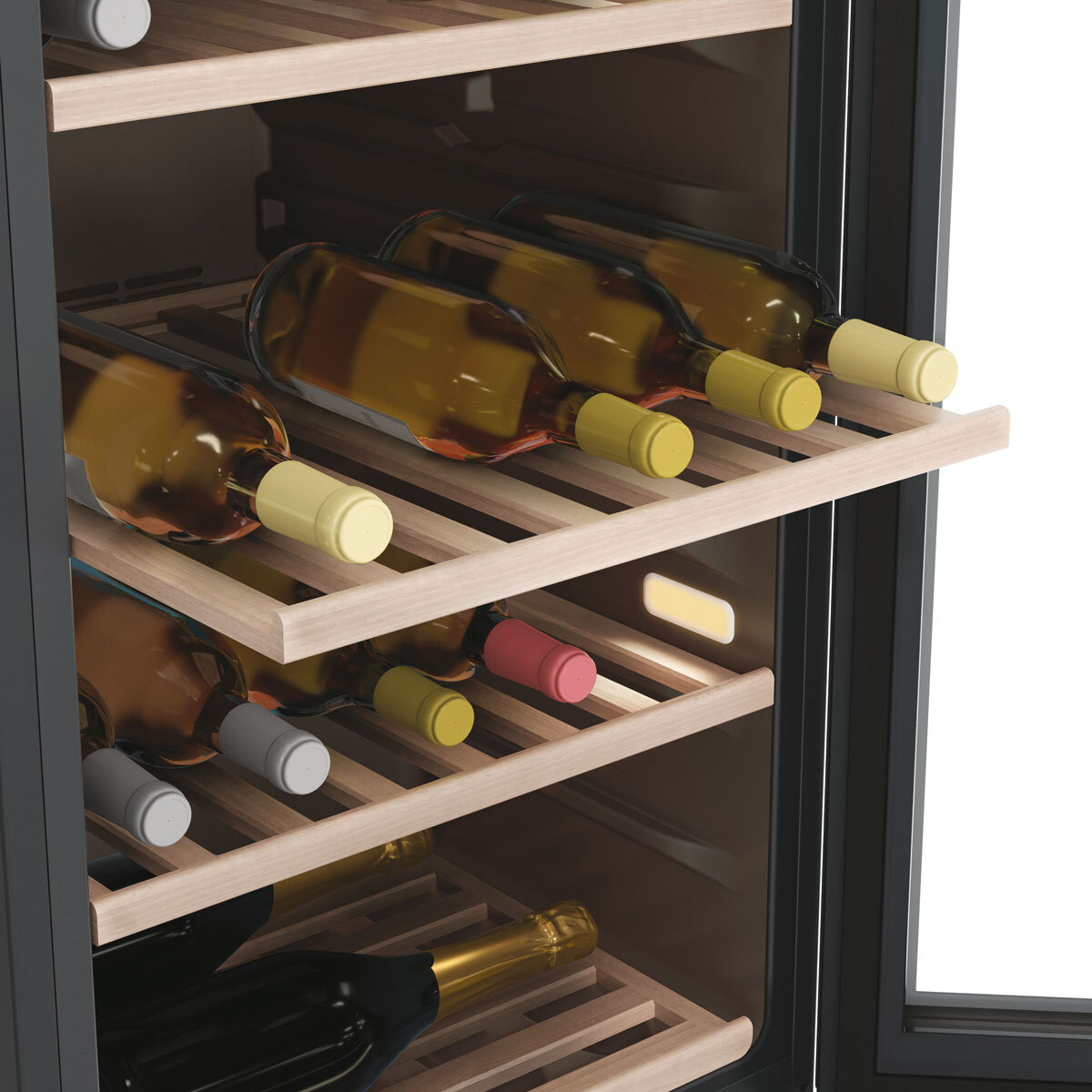 Haier HWS77GDAU1 77 Bottle Dual Zone Wine Cooler, G Rating in Black