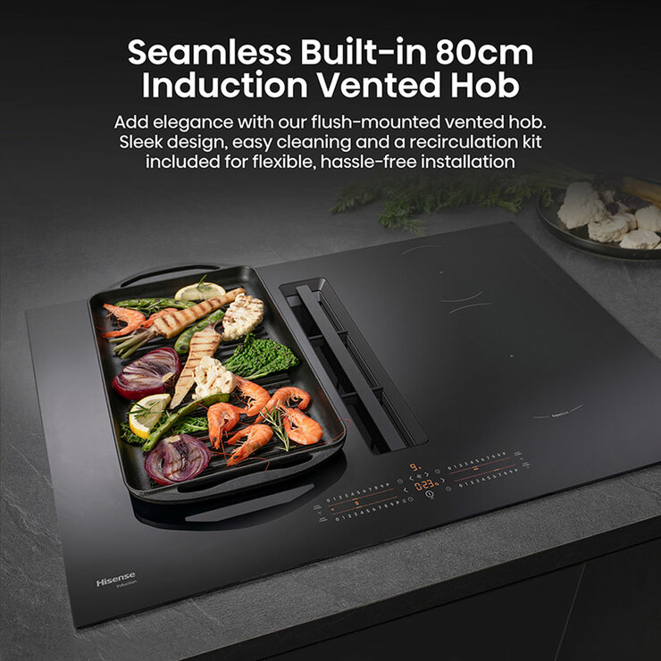 Hisense Hi6 HEH8432BSCWF 83cm Induction Hob with Bridge Zone in Black For External / Recirculation Ventilation