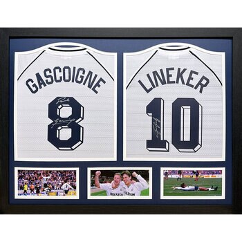 Paul Gascoigne & Gary Lineker Double Signed Framed Tottenham Shirts